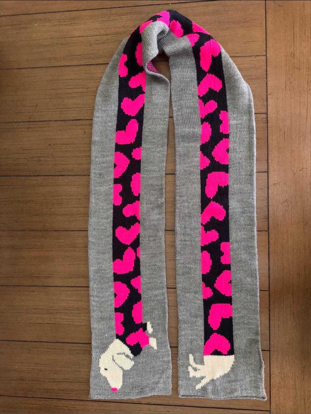 GapKids Gray Dachshund Knit Scarf with Pink Heart Dark Blue Base